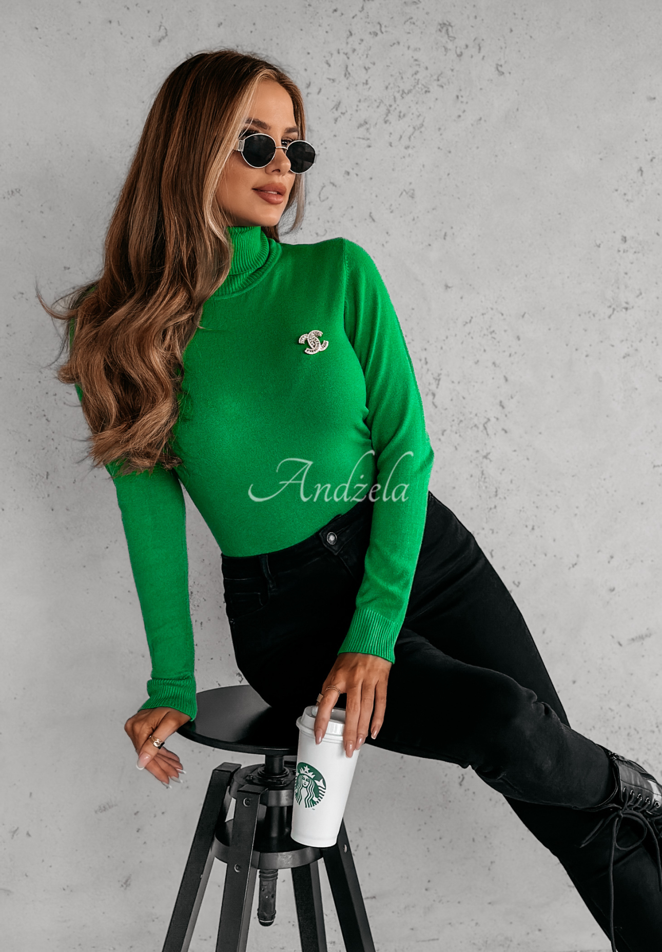 Fitted turtleneck sweater Solange green
