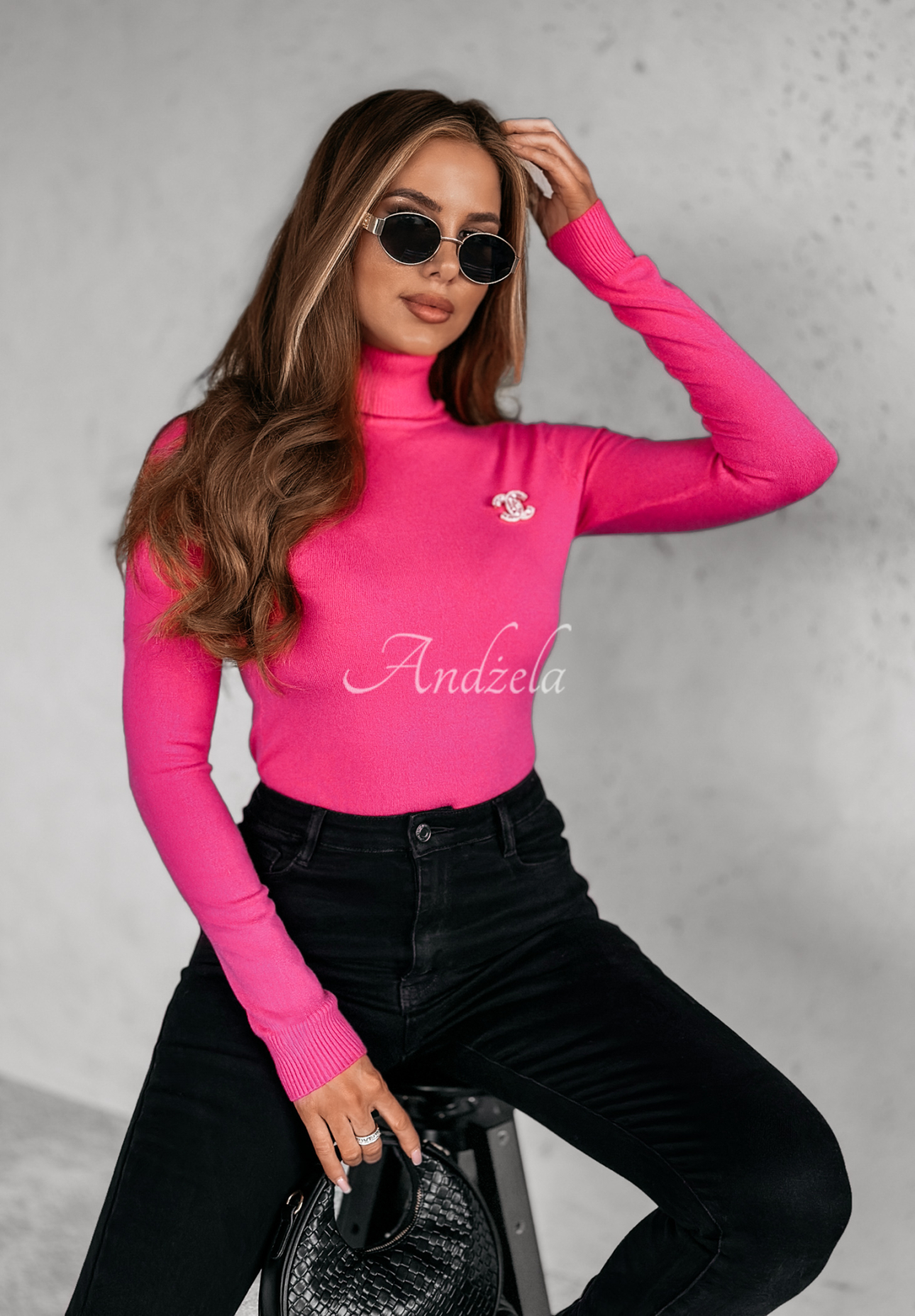 Figurnaher Rollkragenpullover Solange Fuchsia