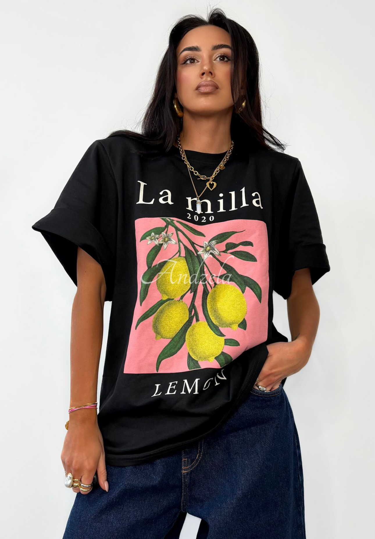 T-Shirt mit Aufdruck La Milla Lemon Schwarz