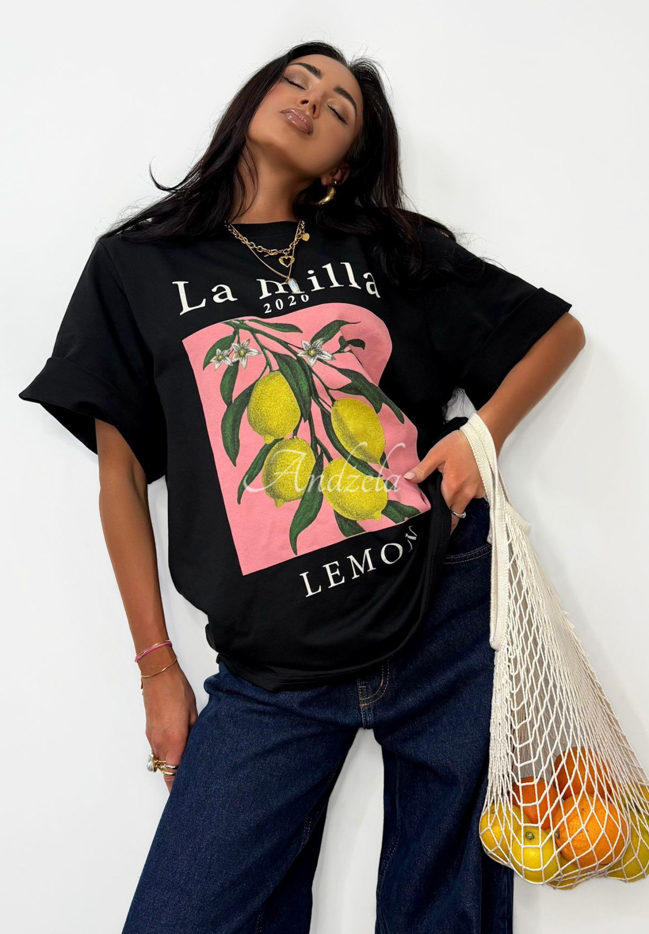 T-Shirt mit Aufdruck La Milla Lemon Schwarz