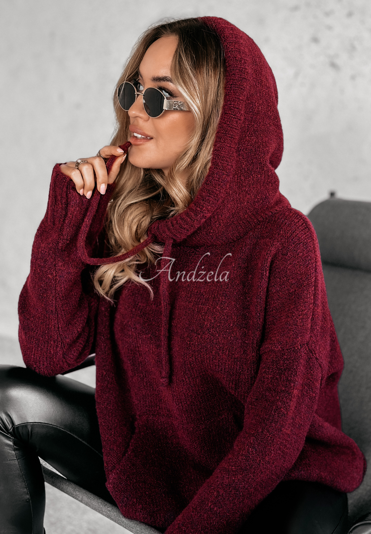 Oversize-Kapuzenpullover Carra Burgunderrot