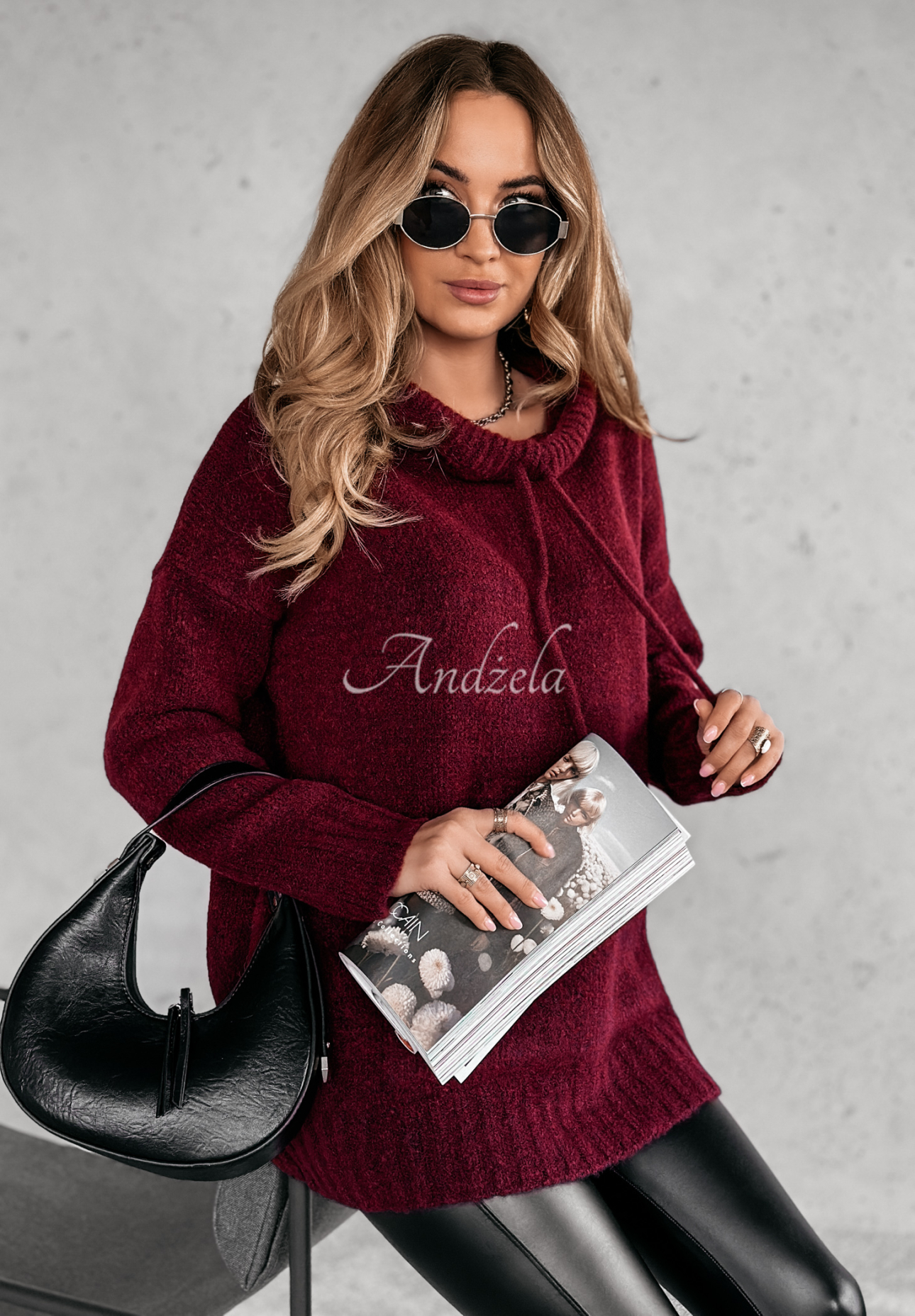 Oversize-Kapuzenpullover Carra Burgunderrot
