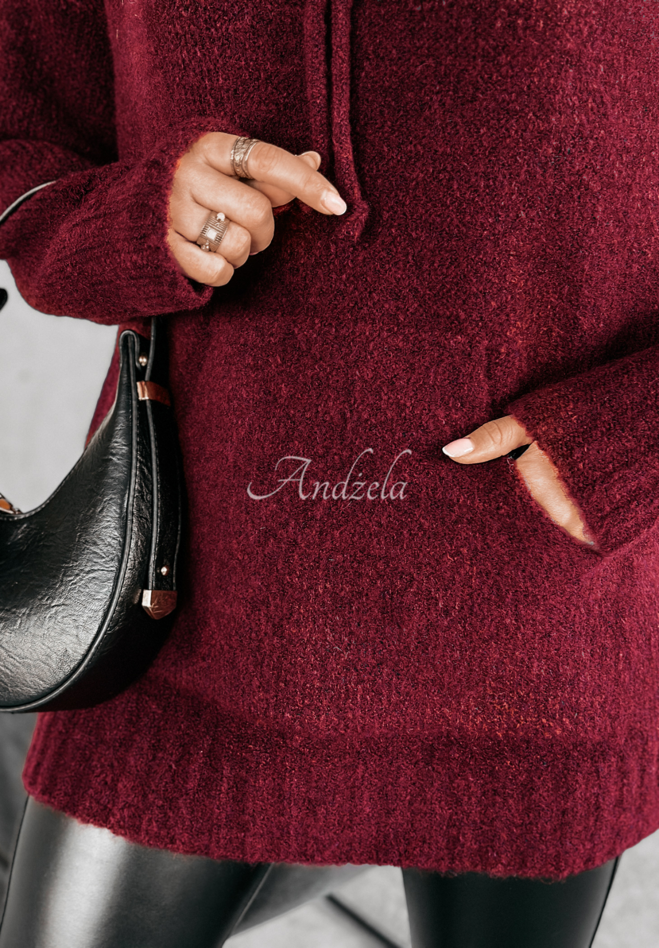 Oversize-Kapuzenpullover Carra Burgunderrot