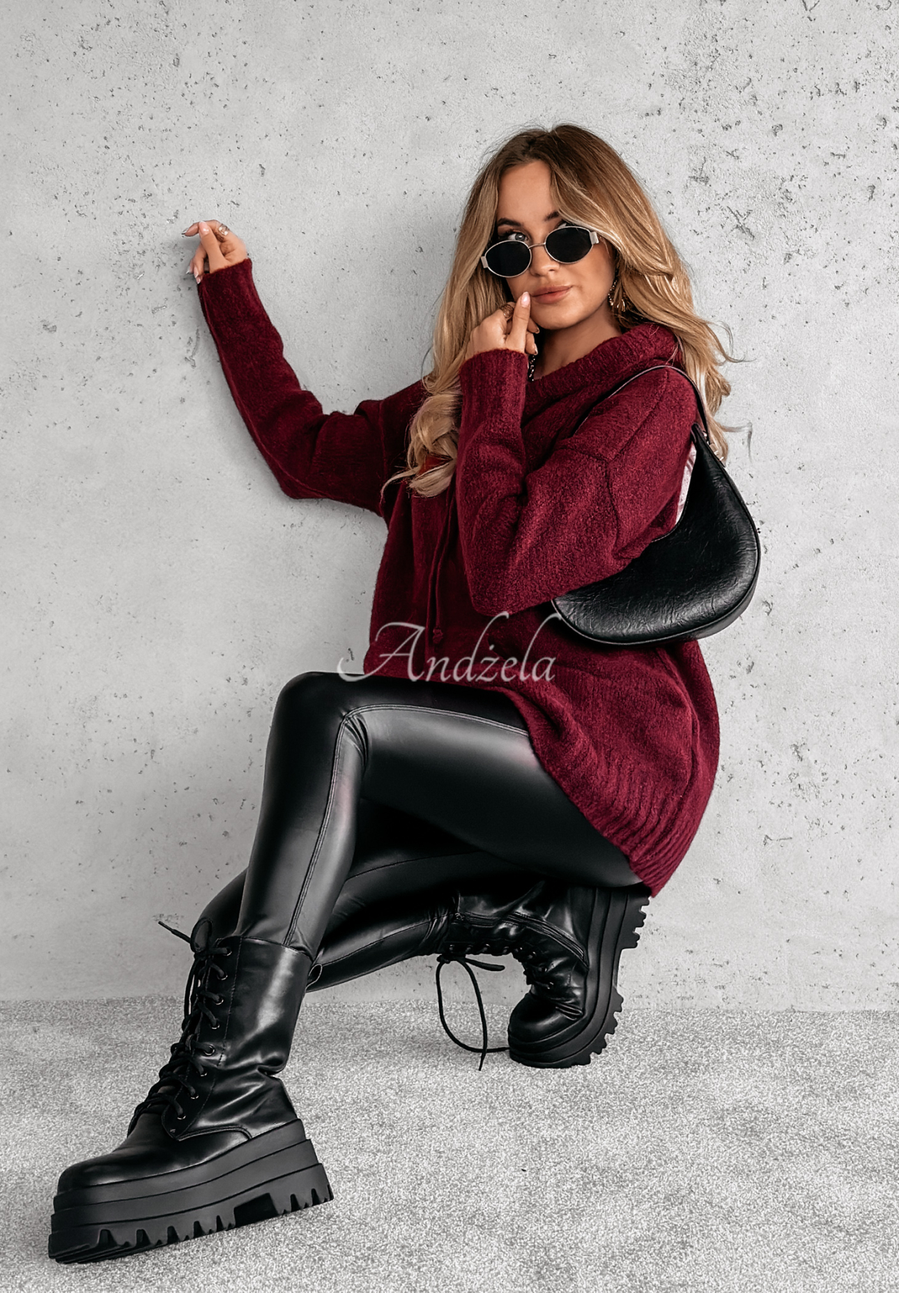 Oversize-Kapuzenpullover Carra Burgunderrot
