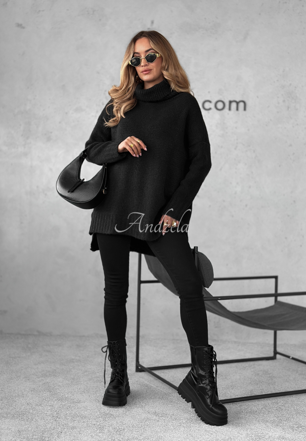 Oversize-Rollkragenpullover Benin Schwarz