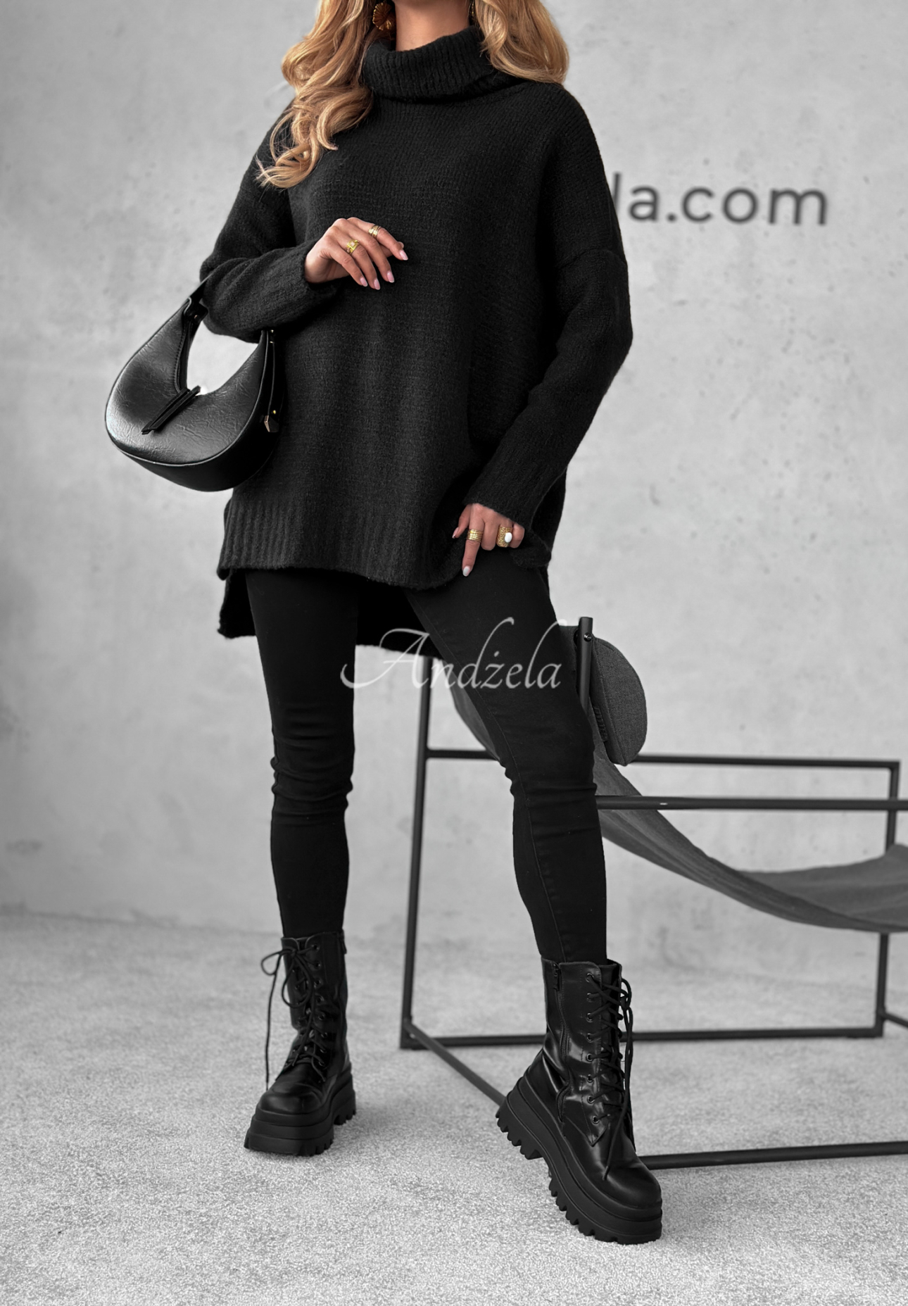 Oversize-Rollkragenpullover Benin Schwarz
