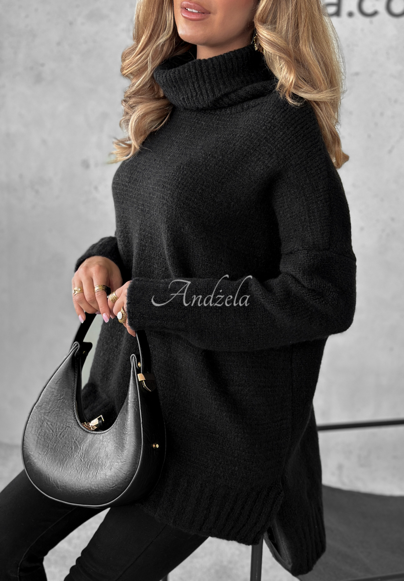 Oversize-Rollkragenpullover Benin Schwarz