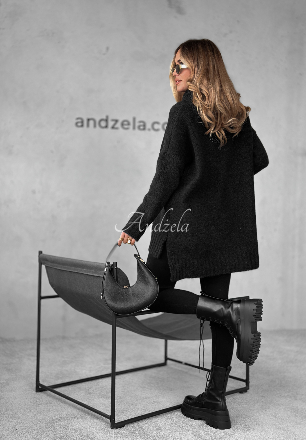Oversize-Rollkragenpullover Benin Schwarz