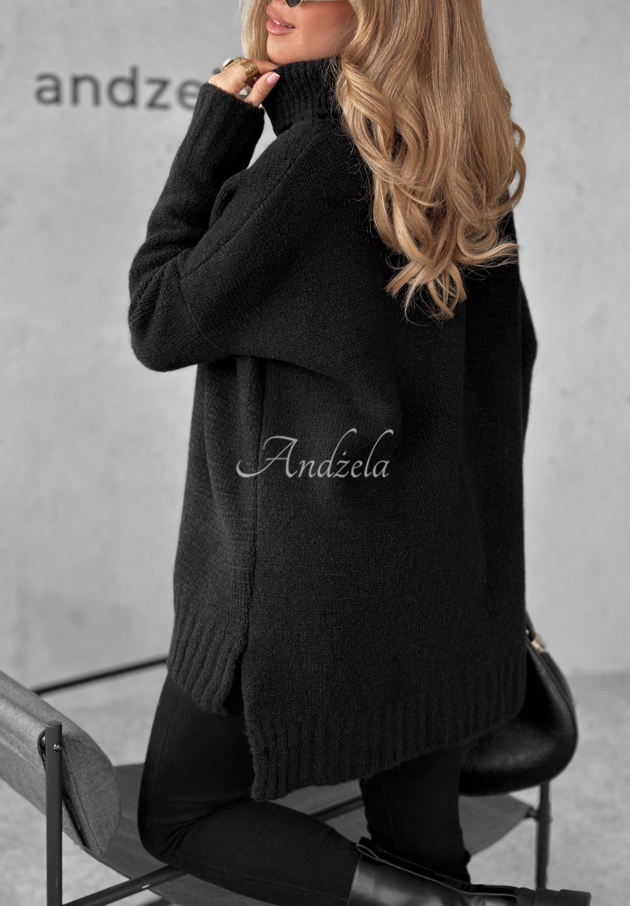 Oversize-Rollkragenpullover Benin Schwarz