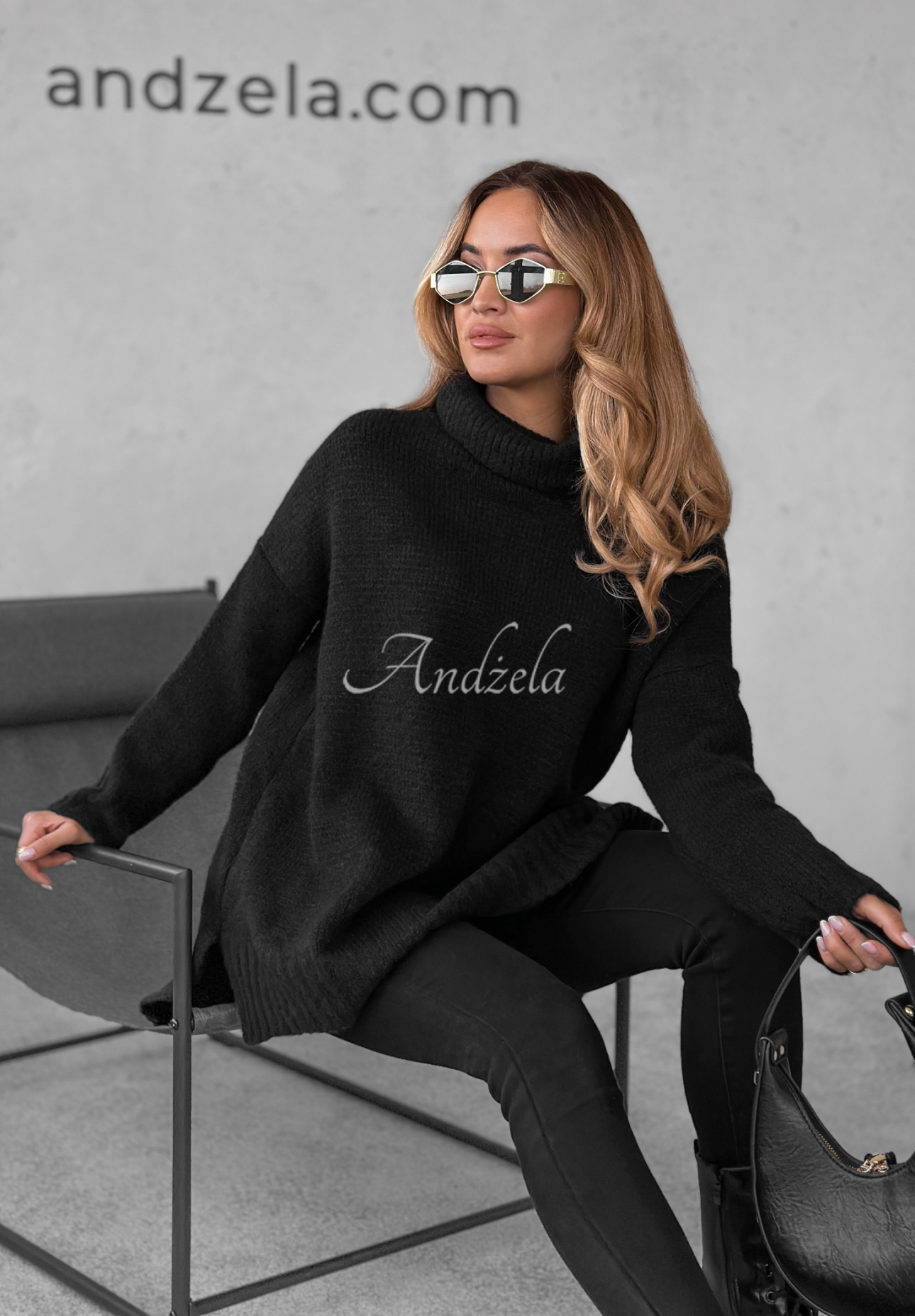 Oversize-Rollkragenpullover Benin Schwarz