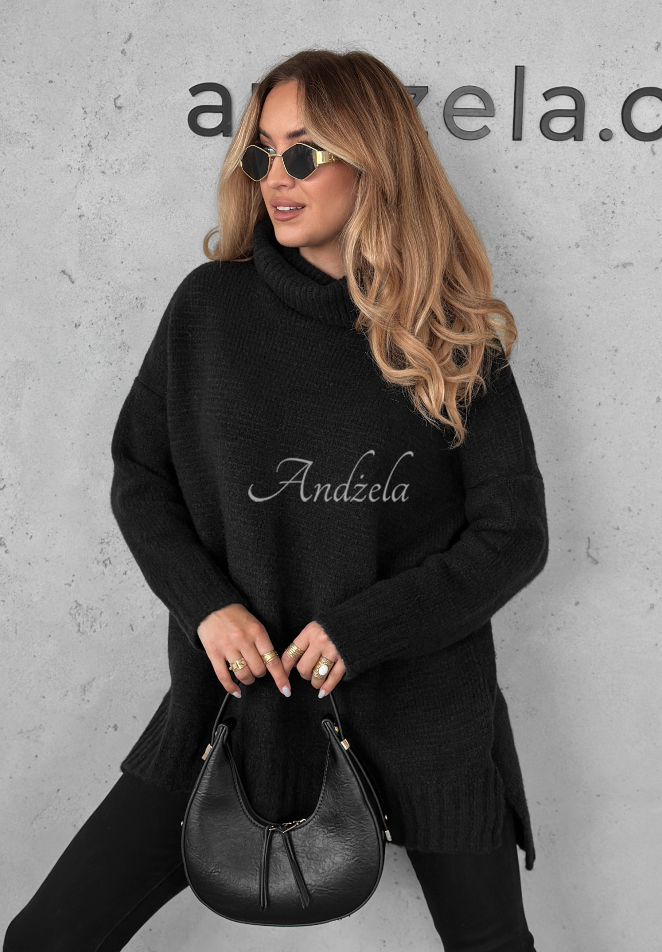 Oversize-Rollkragenpullover Benin Schwarz