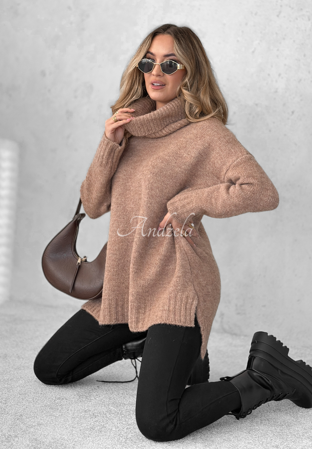 Oversize-Rollkragenpullover Benin Mokkafarben