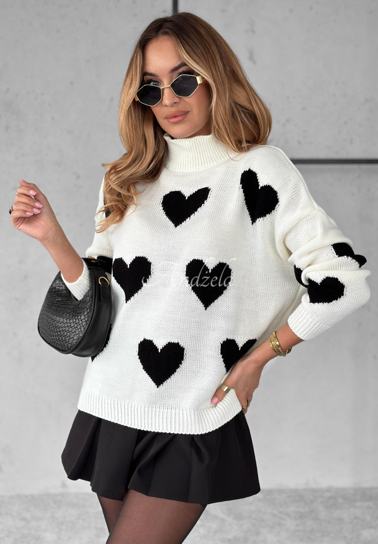 Pullover mit Turtleneck und Herzmuster In My Heart Ecru