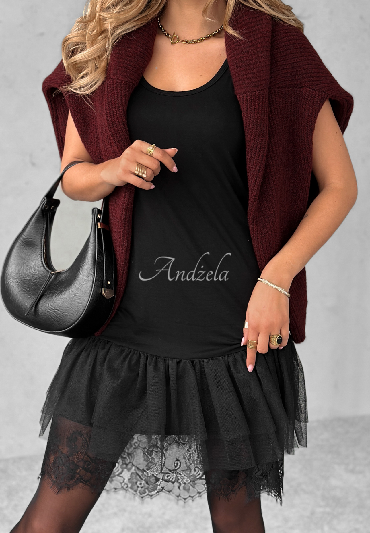 Tunika Minikleid aus Tüll Poppy Schwarz