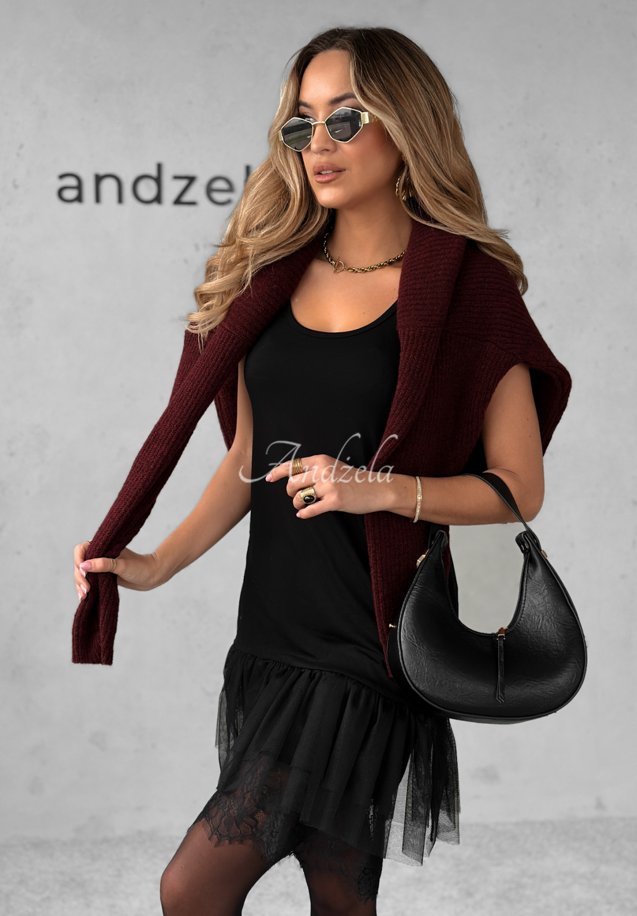 Tunika Minikleid aus Tüll Poppy Schwarz