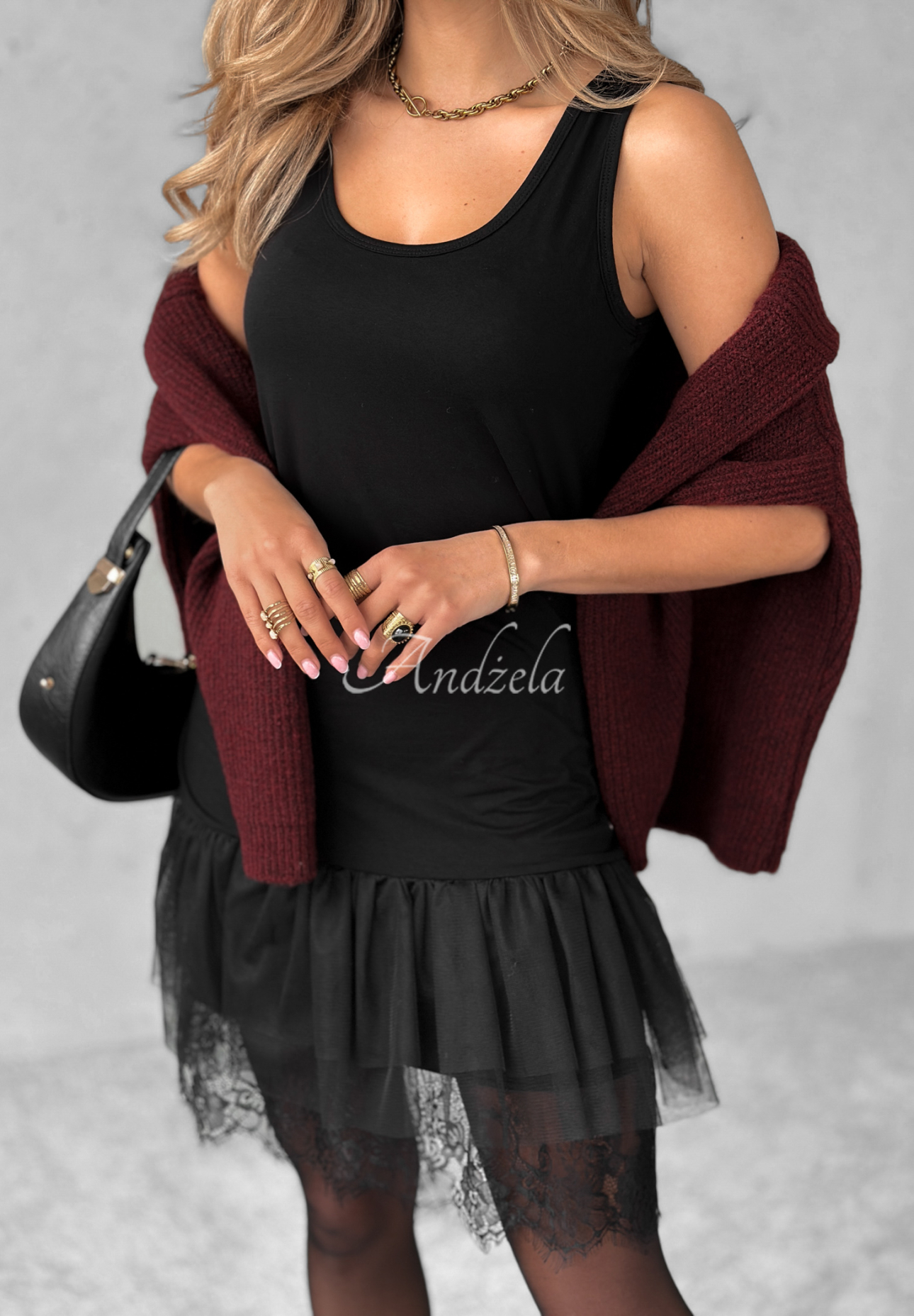 Tunika Minikleid aus Tüll Poppy Schwarz