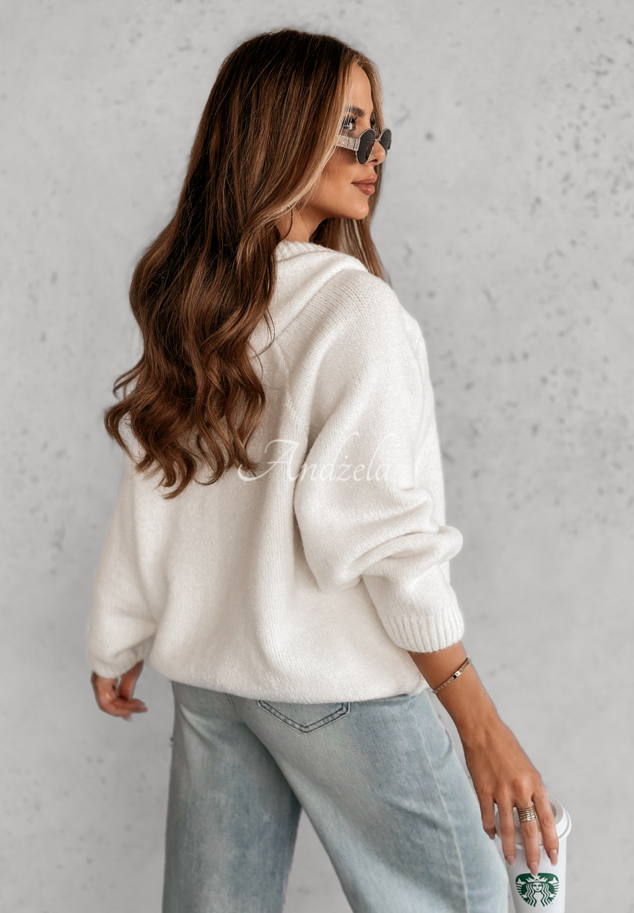 Oversize-Pullover mit Bindeband und Kapuze Laossi Ecru