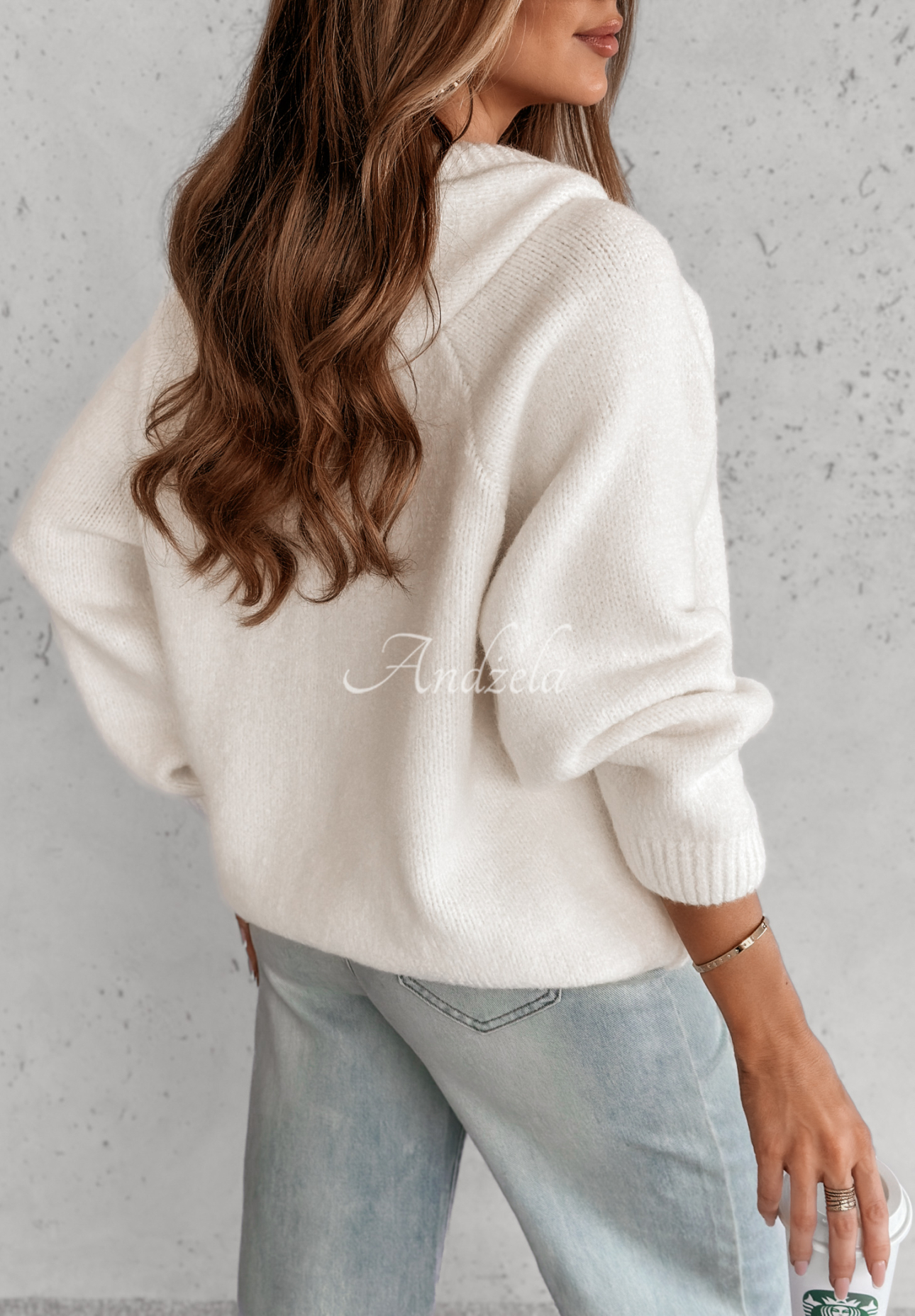 Oversize-Pullover mit Bindeband und Kapuze Laossi Ecru