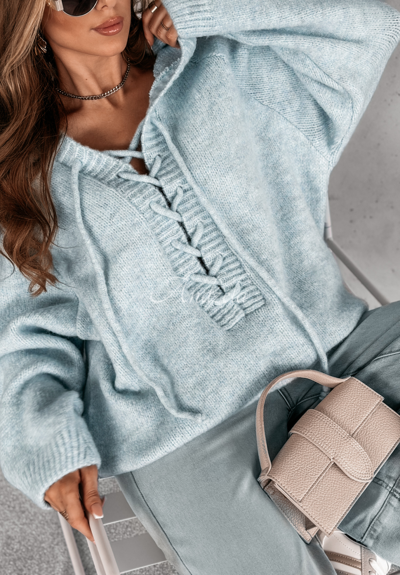 Oversize-Pullover mit Bindeband und Kapuze Laossi Himmelblau