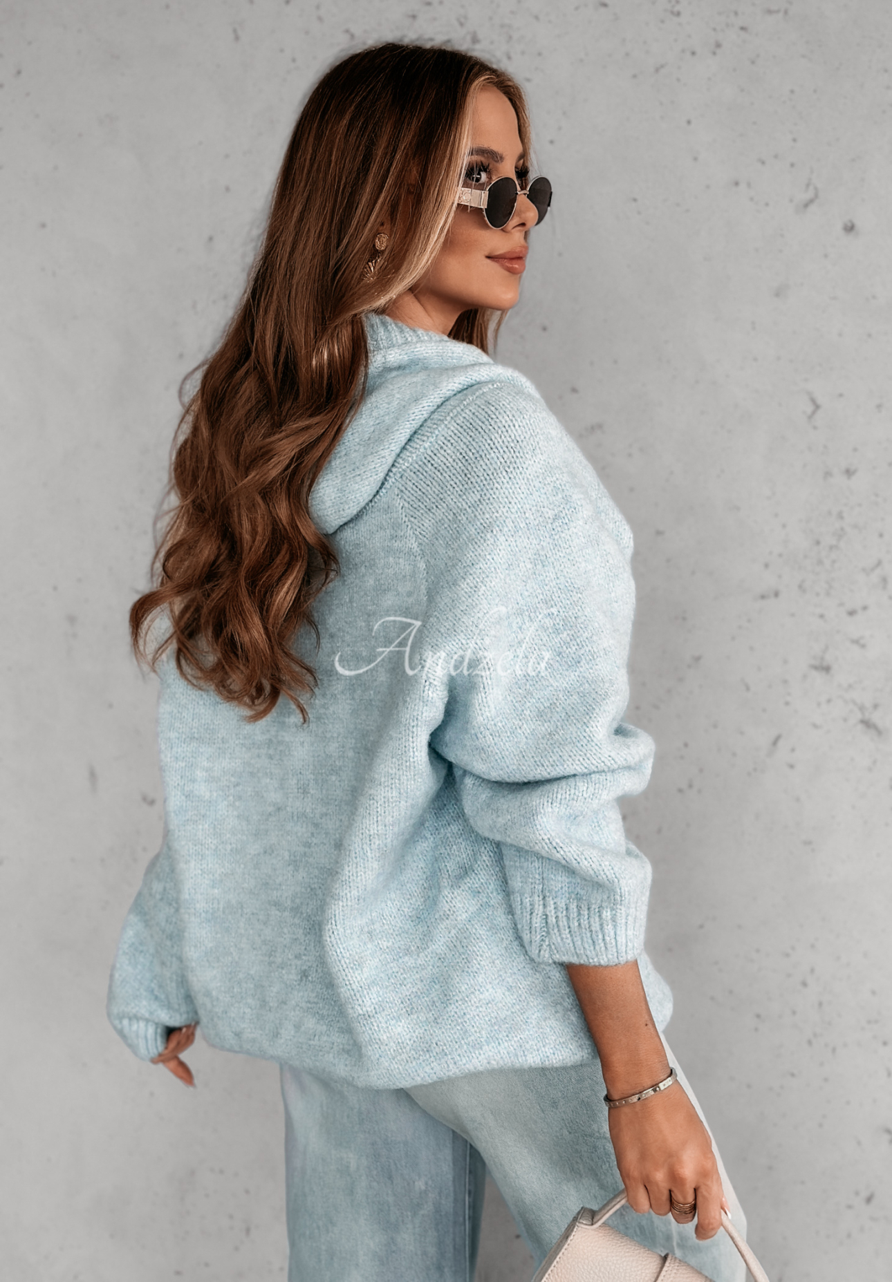 Oversize-Pullover mit Bindeband und Kapuze Laossi Himmelblau