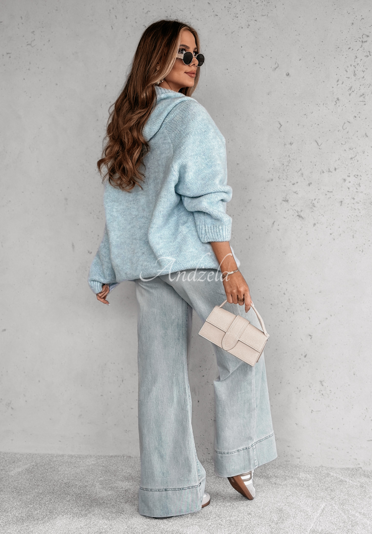 Oversize-Pullover mit Bindeband und Kapuze Laossi Himmelblau