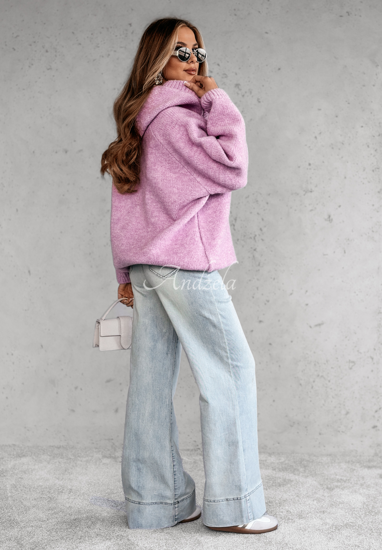 Oversize-Pullover mit Bindeband und Kapuze Laossi Lilafarben