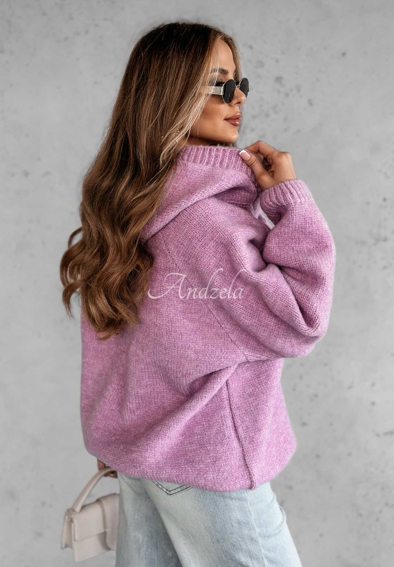 Oversize-Pullover mit Bindeband und Kapuze Laossi Lilafarben