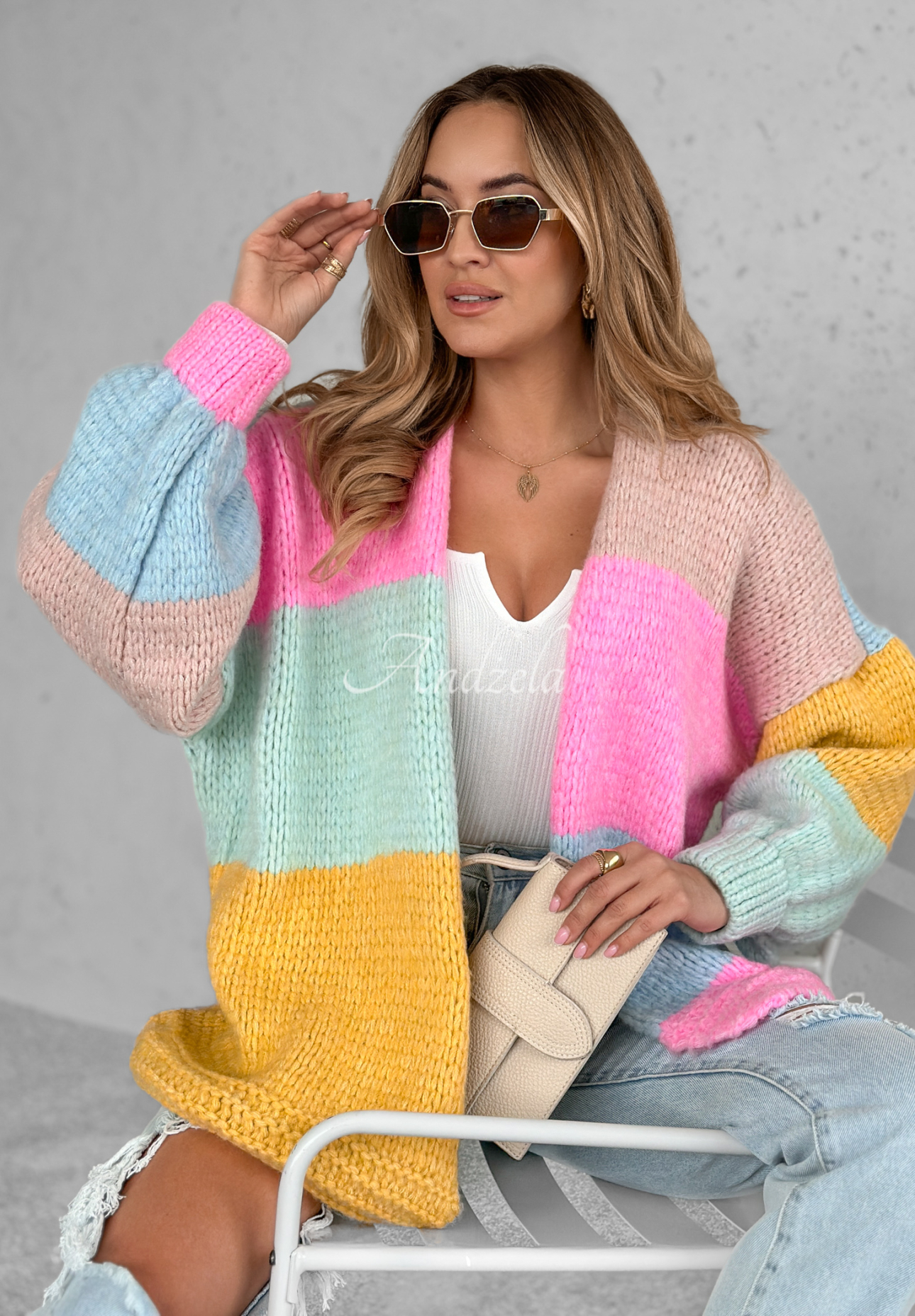 Kurze Strickjacke oversize Vibrant Vibes Rosa-Gelb