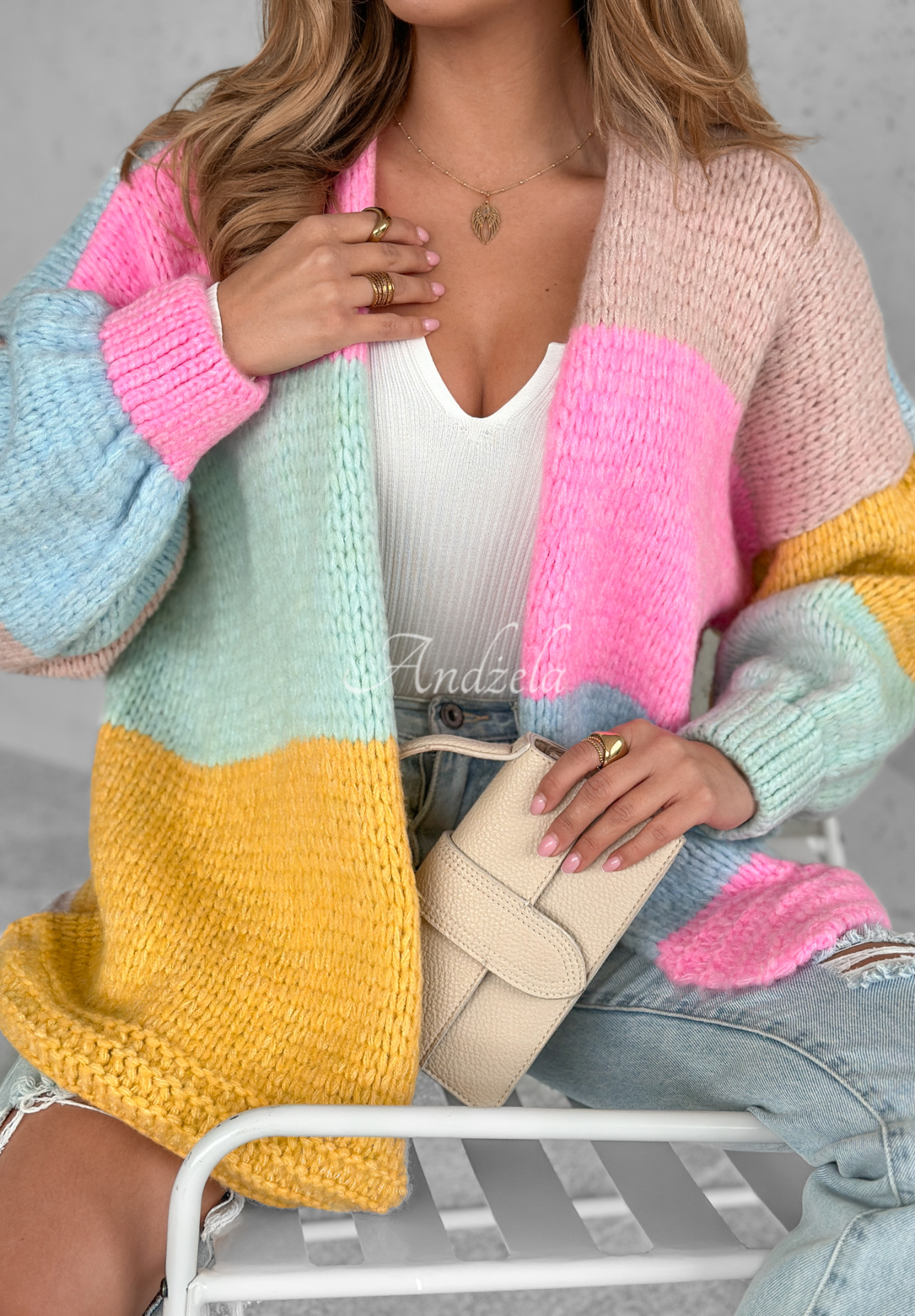 Short oversize cardigan Vibrant Vibes pink and yellow