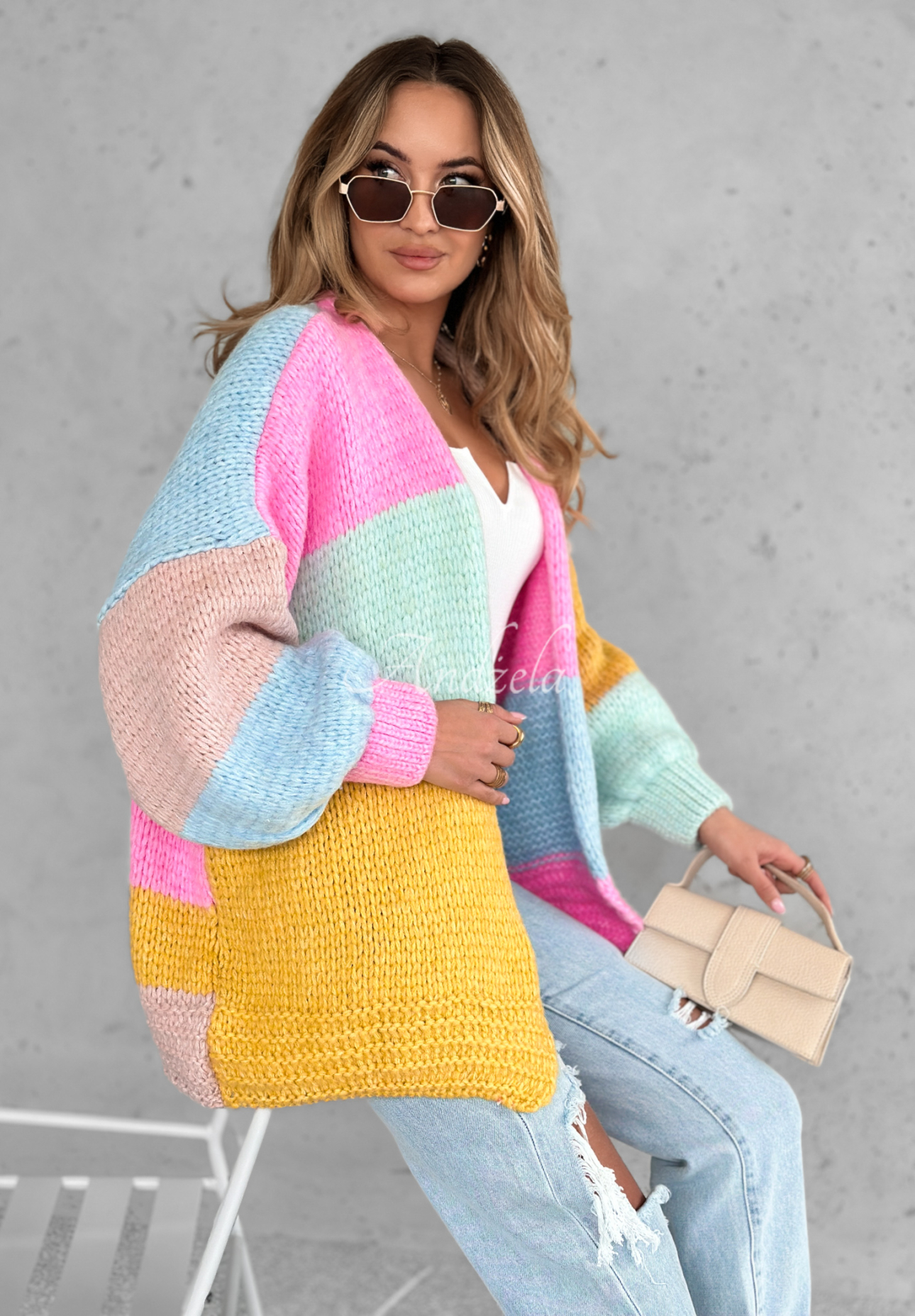 Short oversize cardigan Vibrant Vibes pink and yellow