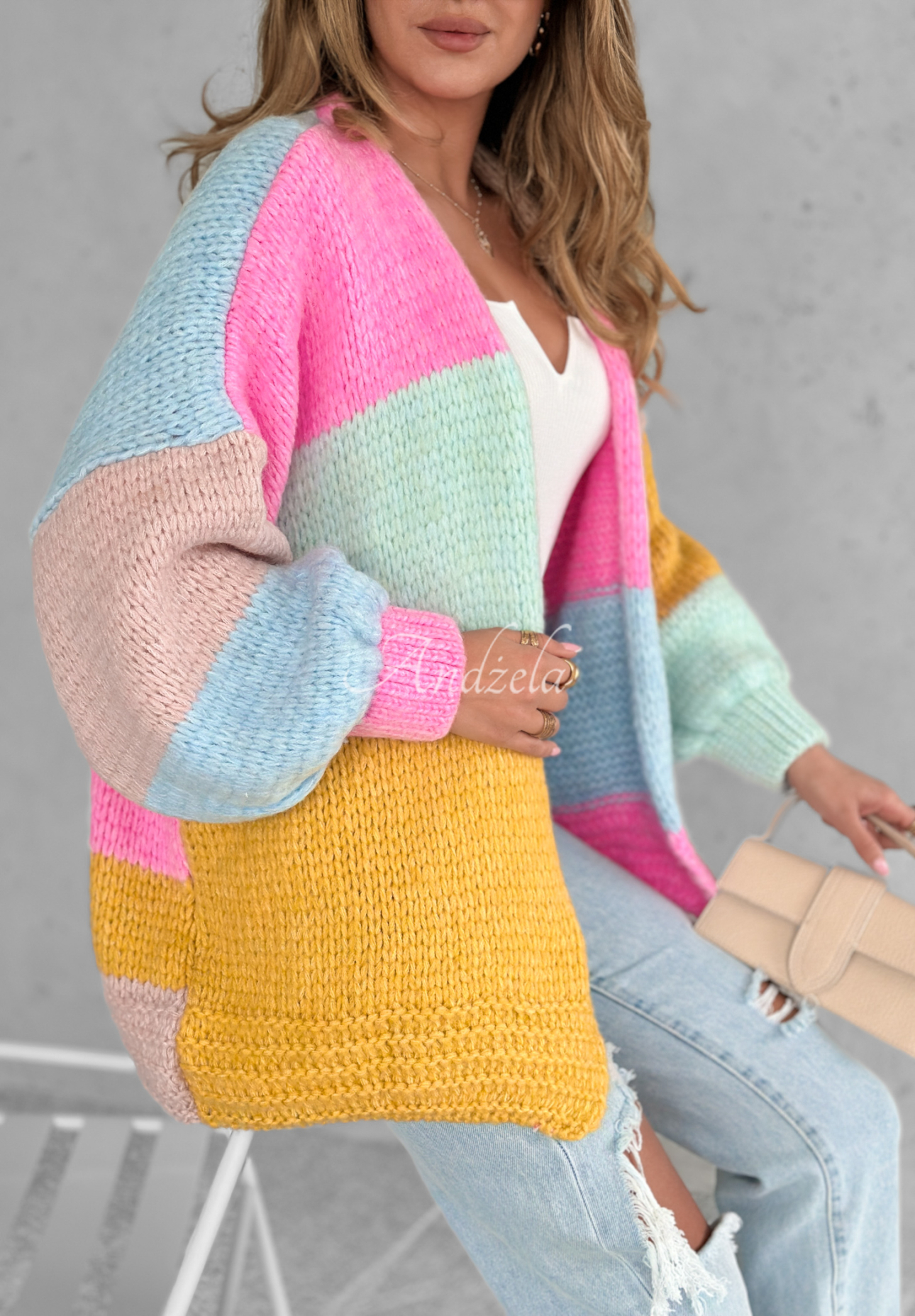 Short oversize cardigan Vibrant Vibes pink and yellow