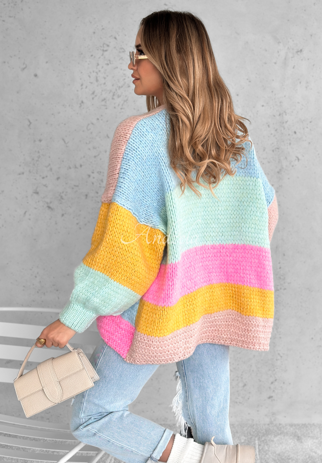 Short oversize cardigan Vibrant Vibes pink and yellow