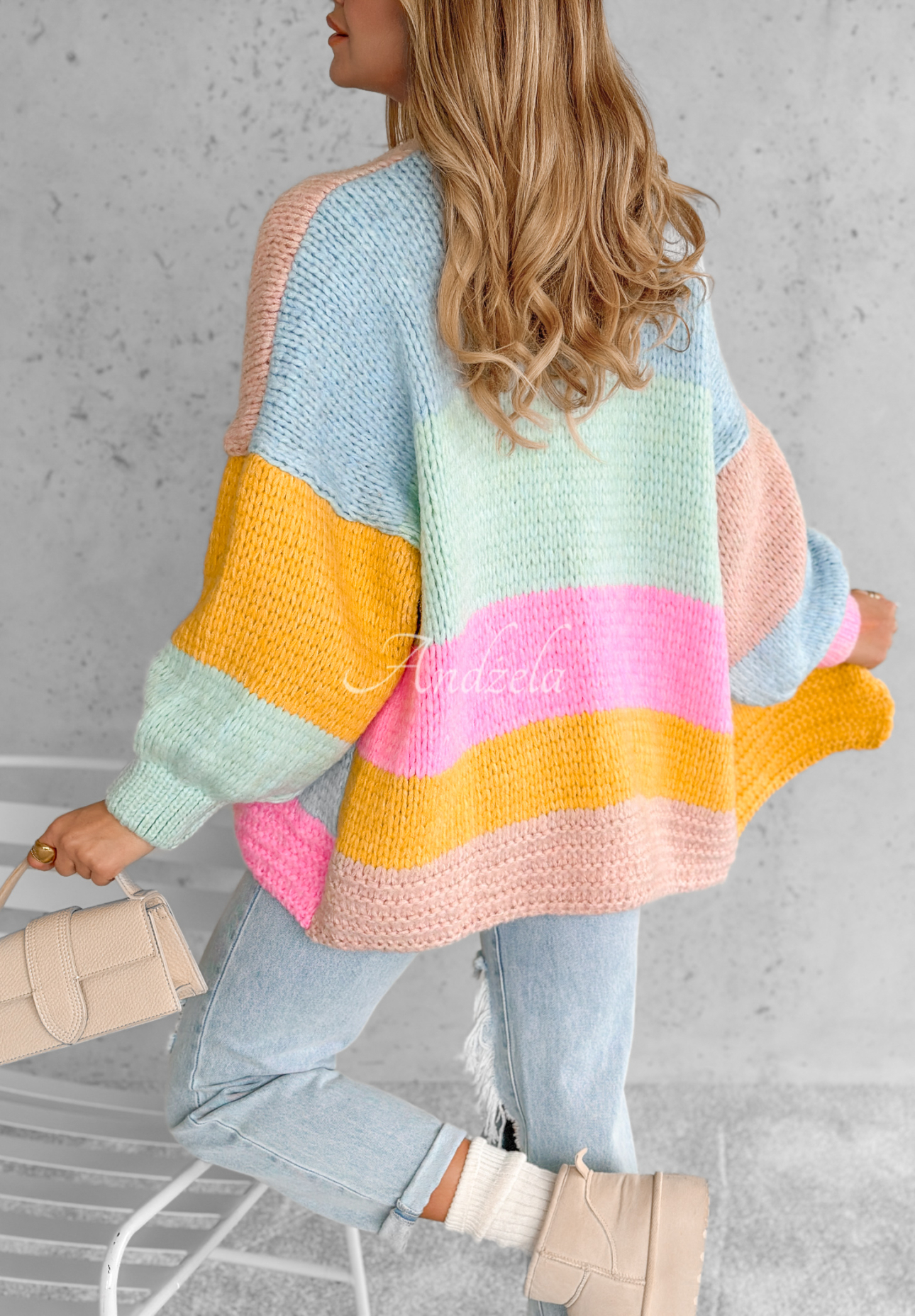 Short oversize cardigan Vibrant Vibes pink and yellow