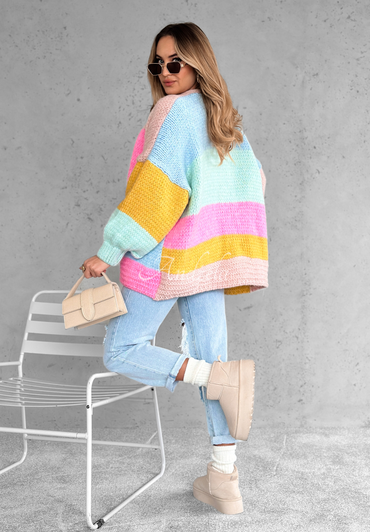 Short oversize cardigan Vibrant Vibes pink and yellow