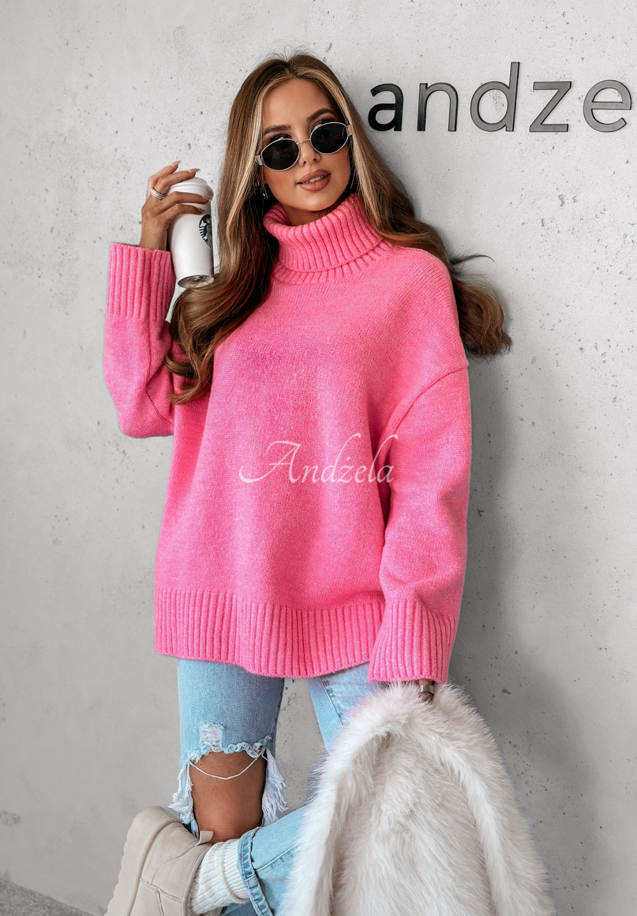 Oversize Rollkragenpullover Camille Rosa