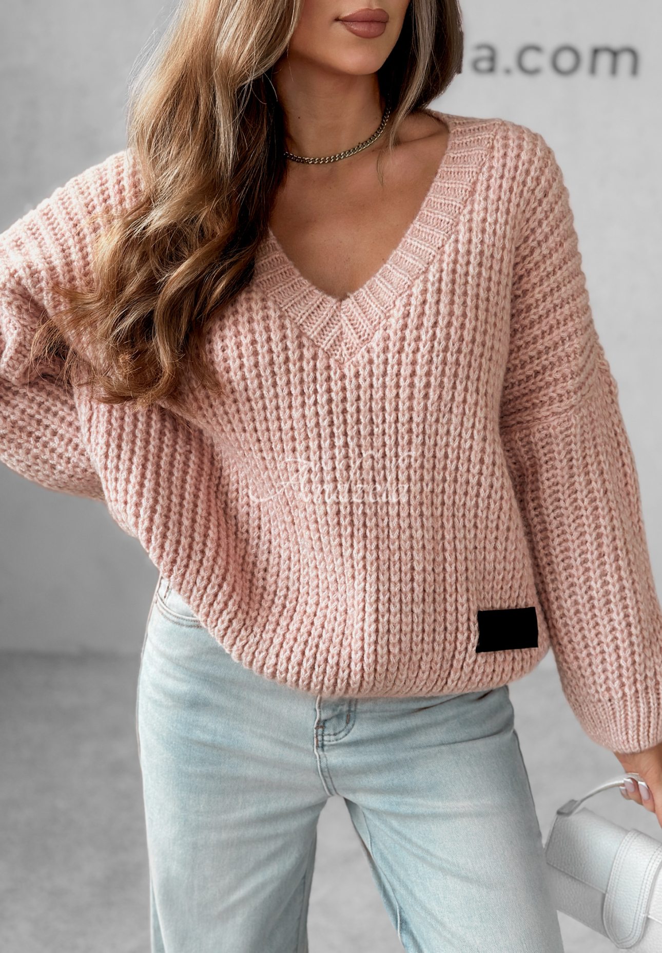 Übergroßer Pullover mit Ausschnitt Fluffy Excellence Puderrosa