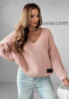 Übergroßer Pullover mit Ausschnitt Fluffy Excellence Puderrosa