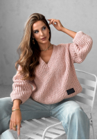 Pullover oversize z dekoltem Cocomore Fluffy Excellence Puderrosa