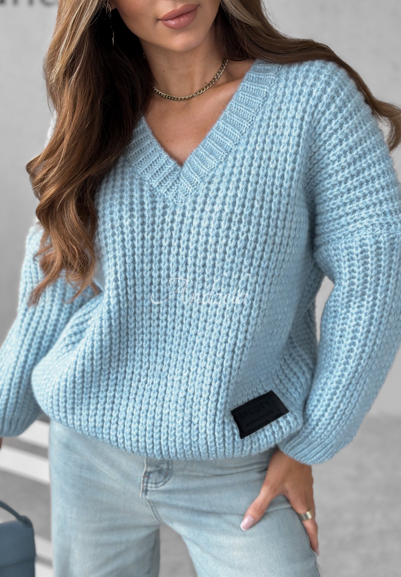 Übergroßer Pullover mit Ausschnitt Fluffy Excellence Himmelblau