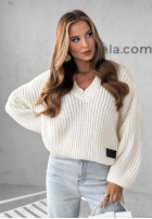 Pullover oversize z dekoltem Cocomore Fluffy Excellence Ecru