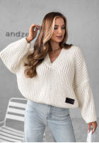 Pullover oversize z dekoltem Cocomore Fluffy Excellence Ecru