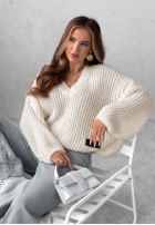 Pullover oversize z dekoltem Cocomore Fluffy Excellence Ecru