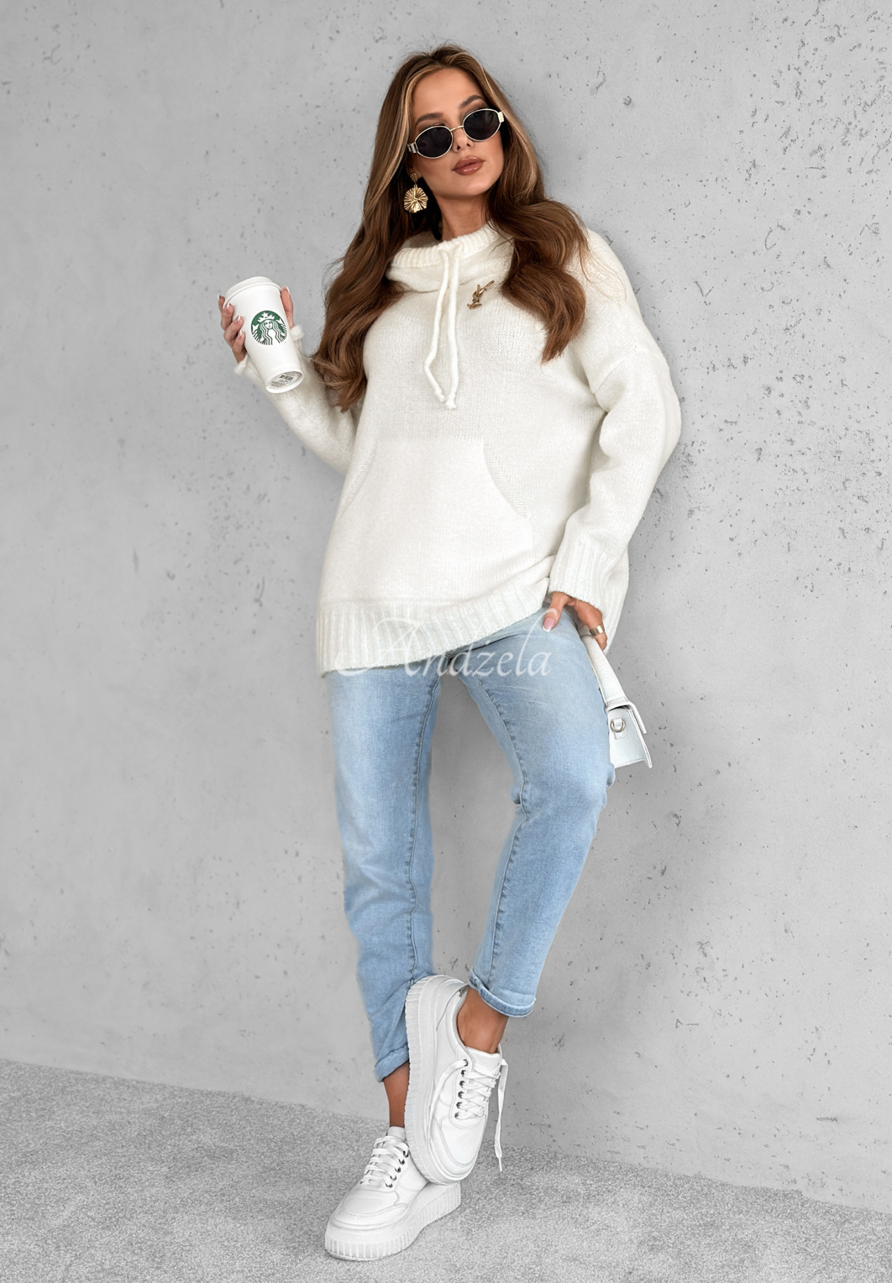 Oversize-Kapuzenpullover Carra Ecru