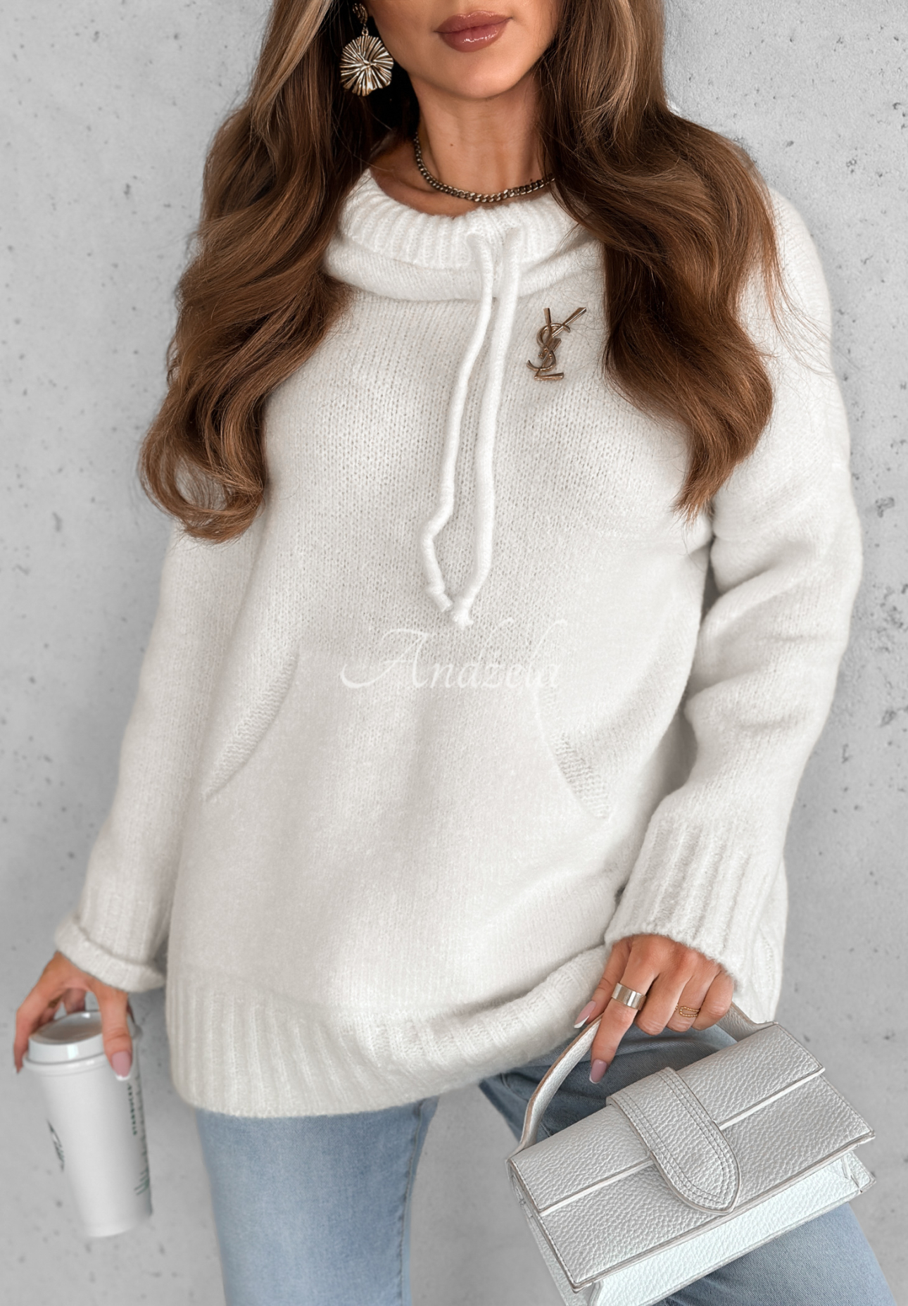 Sweter oversize z kapturem Carra ecru