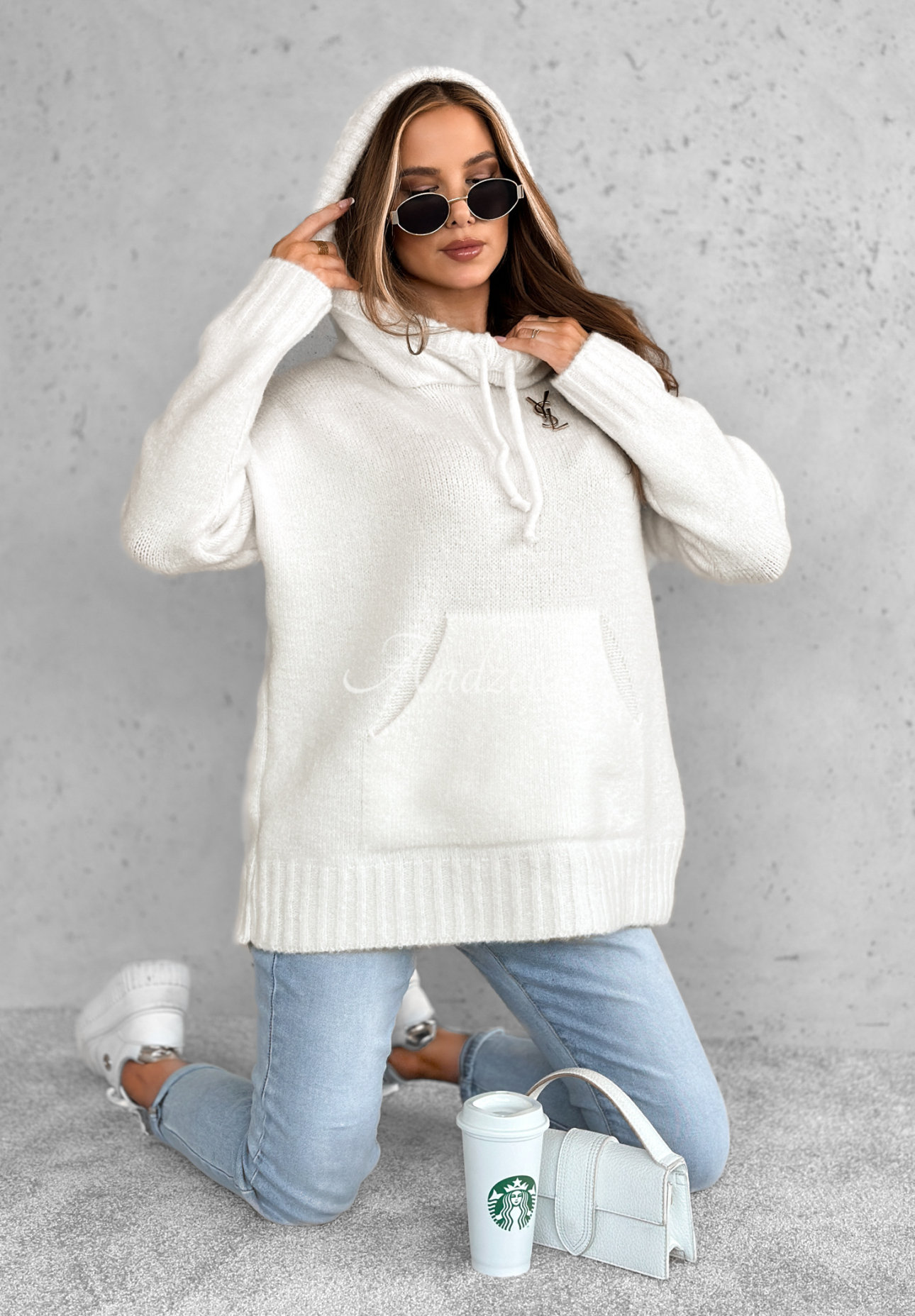 Oversize-Kapuzenpullover Carra Ecru