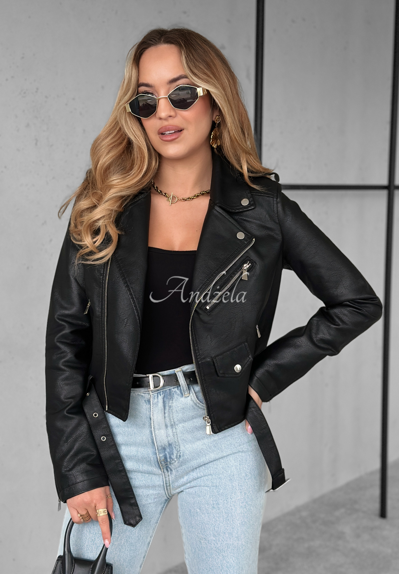 Bikerjacke aus Leder Royal Schwarz