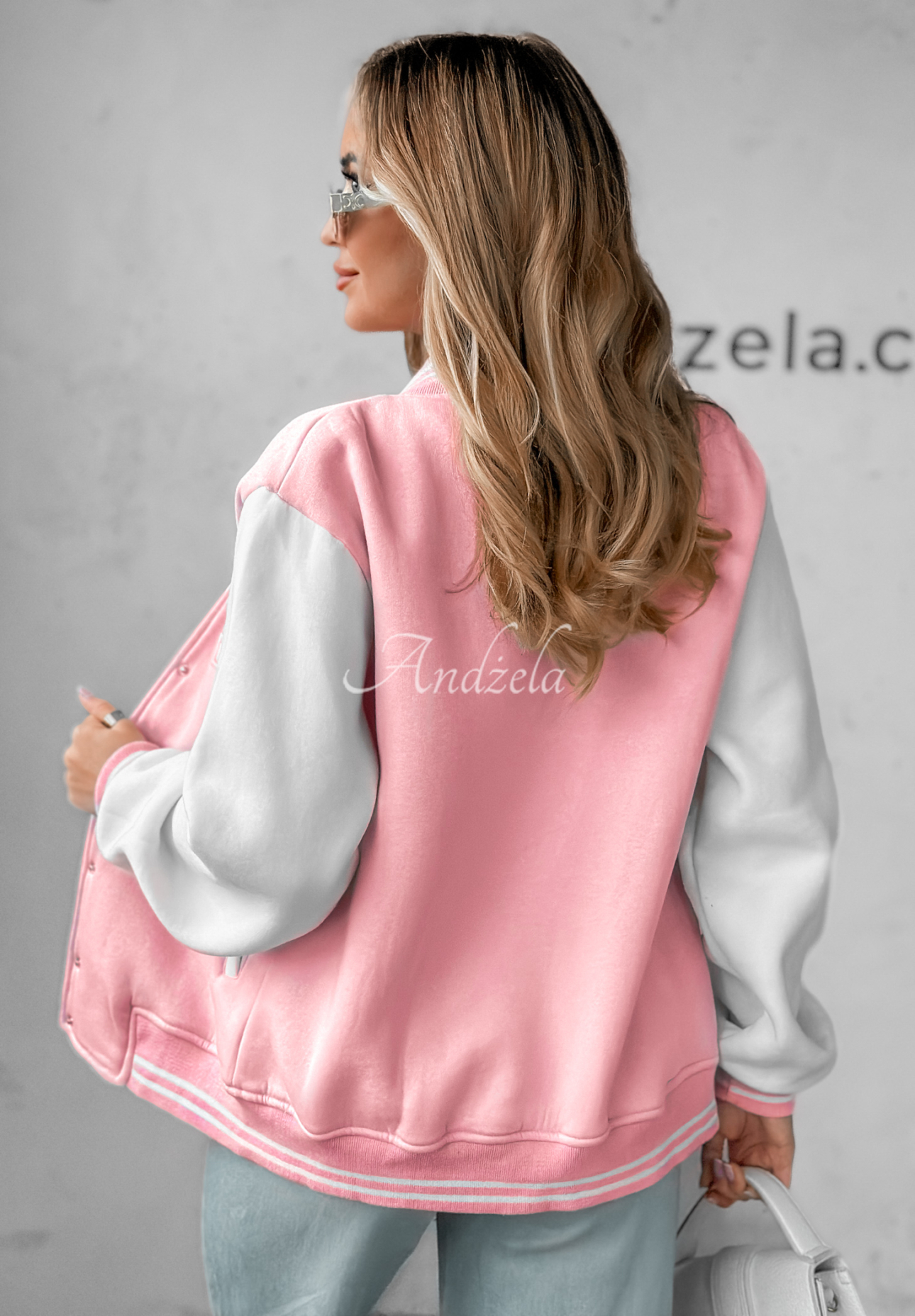 Collegejacke Oldschool Weiß- Rosa