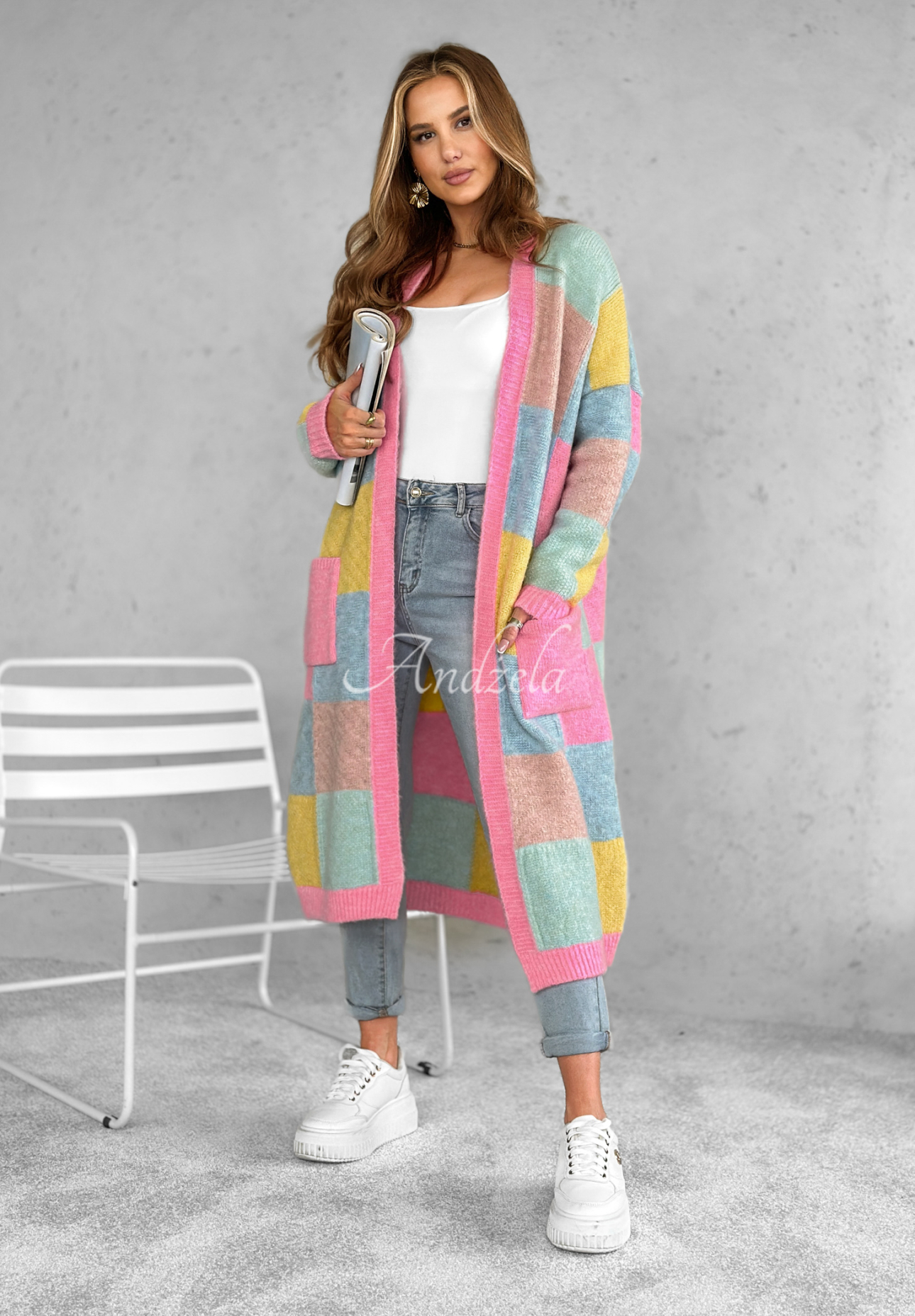 Langer Cardigan Sunrise Sky rosa-blau