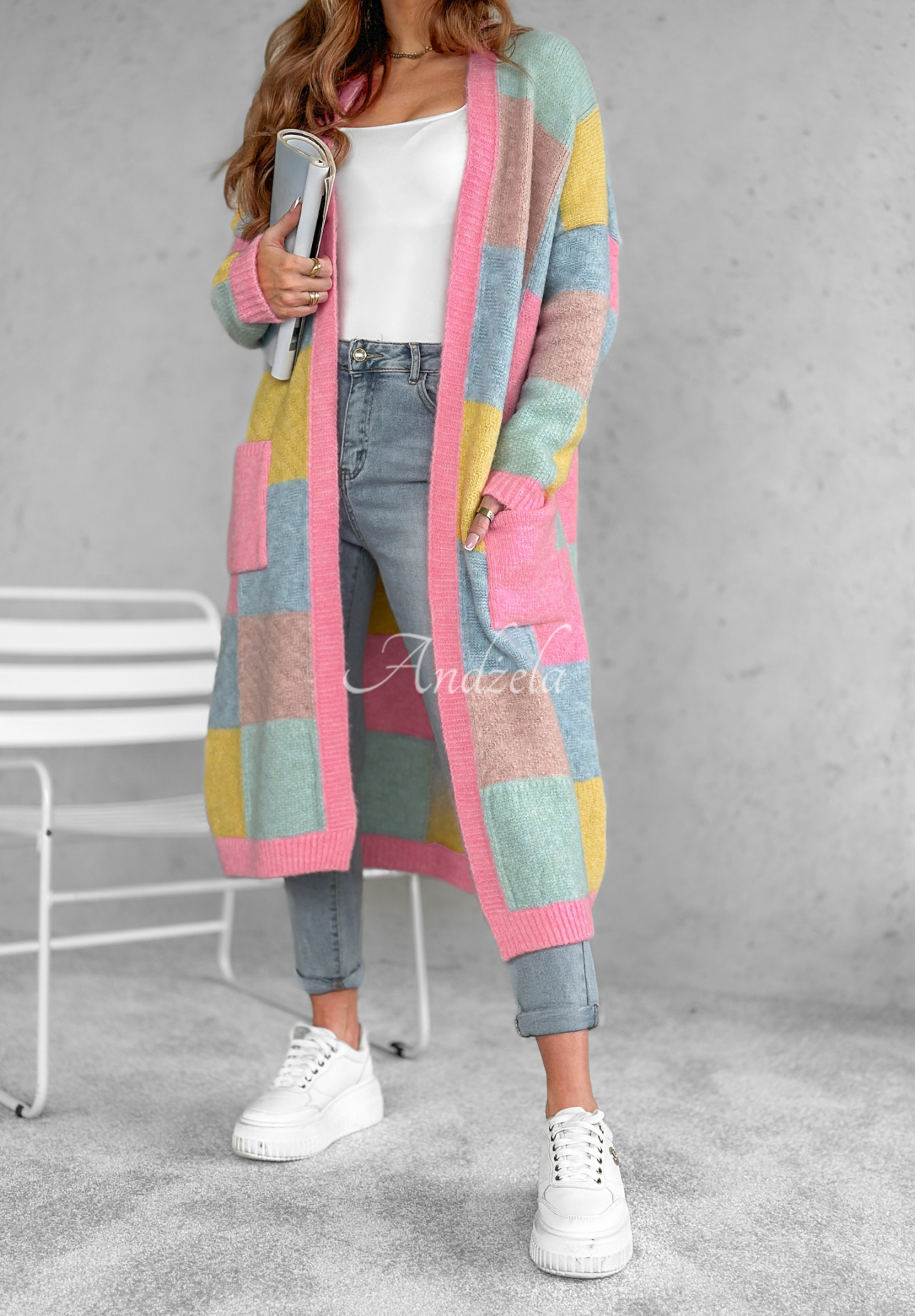 Langer Cardigan Sunrise Sky rosa-blau