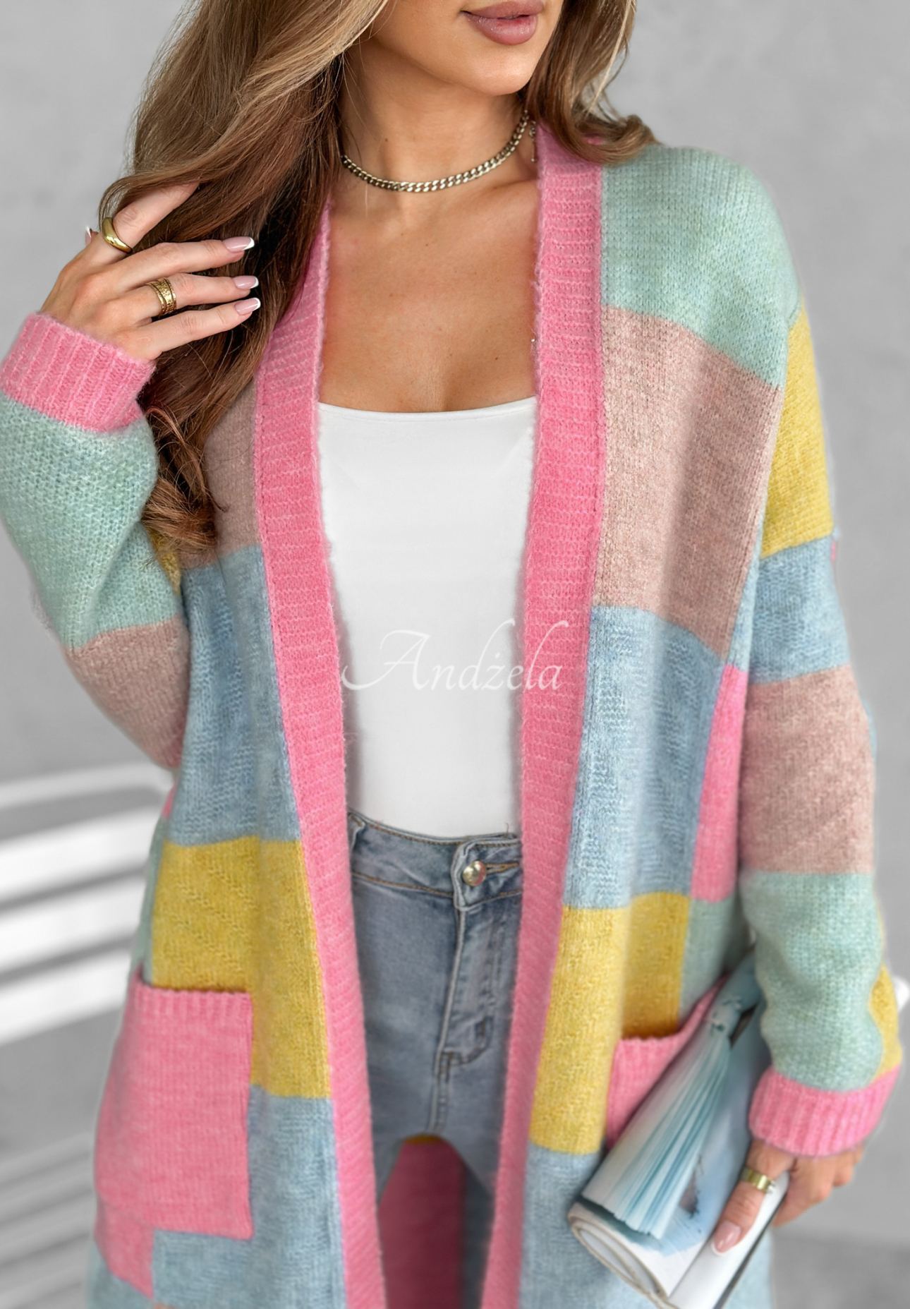 Langer Cardigan Sunrise Sky rosa-blau